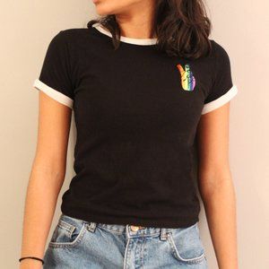 🎉SPENCER’S🎉 Black Tee with Rainbow Peace Sign